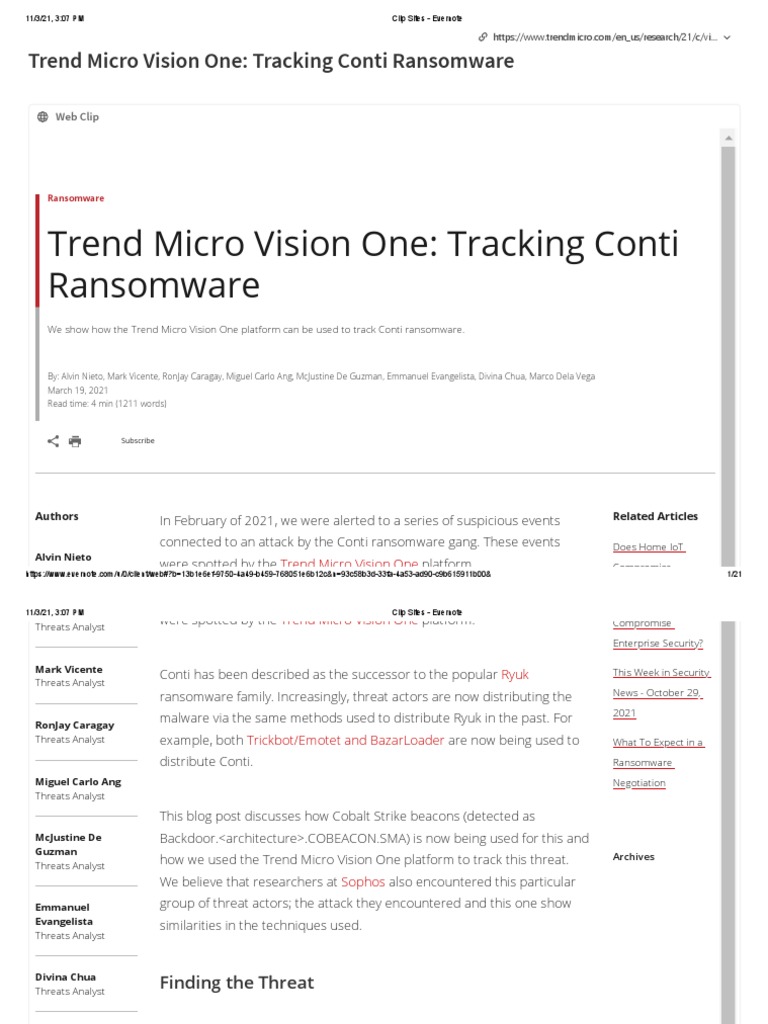 Trend Micro Vision One: Tracking Conti Ransomware | PDF | Ransomware ...