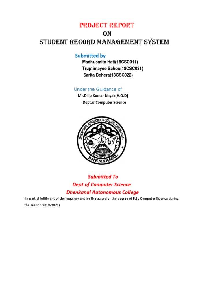 On Student Record Management System Project Report PDF Databases
