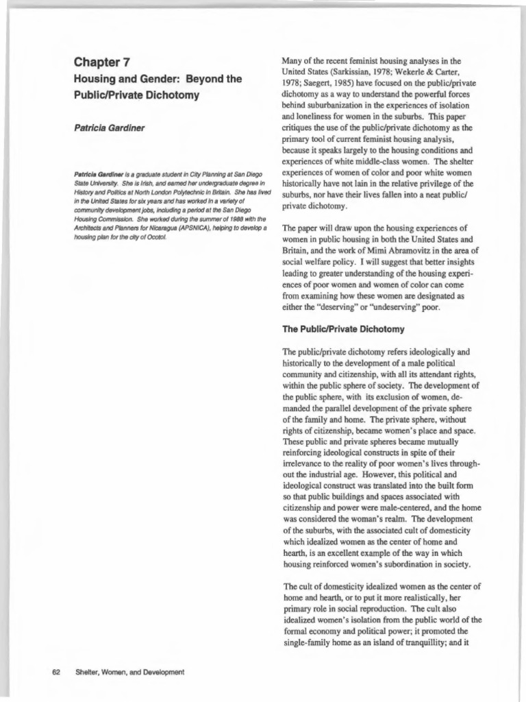 Housing And Gender Beyond The Public Private Dichotomy Patricia