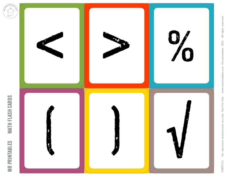 Mrprintables Math Flash Cards Math Symbols Advanced LTR | PDF