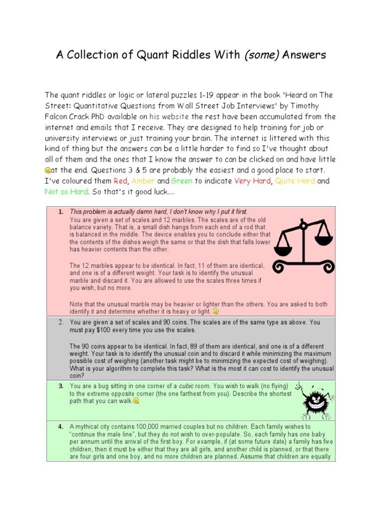Quant Riddles Collection for Interviews | PDF | Infidelity | Teaching ...