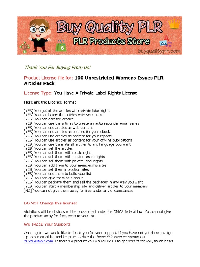 Unrestricted Women's Issues PLR Articles | PDF | Mass Media | Marketing