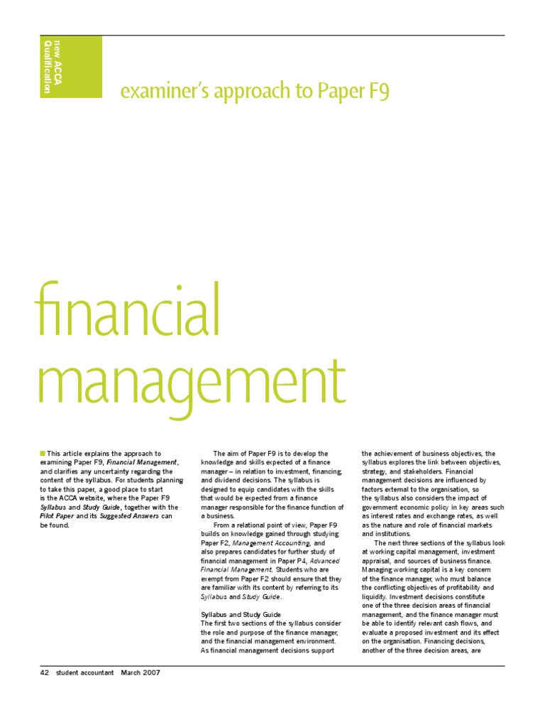ACCA Paper F9 Financial Management Guide | PDF | Cost Of Capital ...