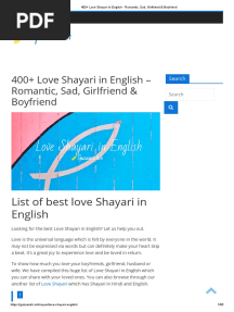 400+ Love Shayari in English - Romantic, Sad, Girlfriend & Boyfriend