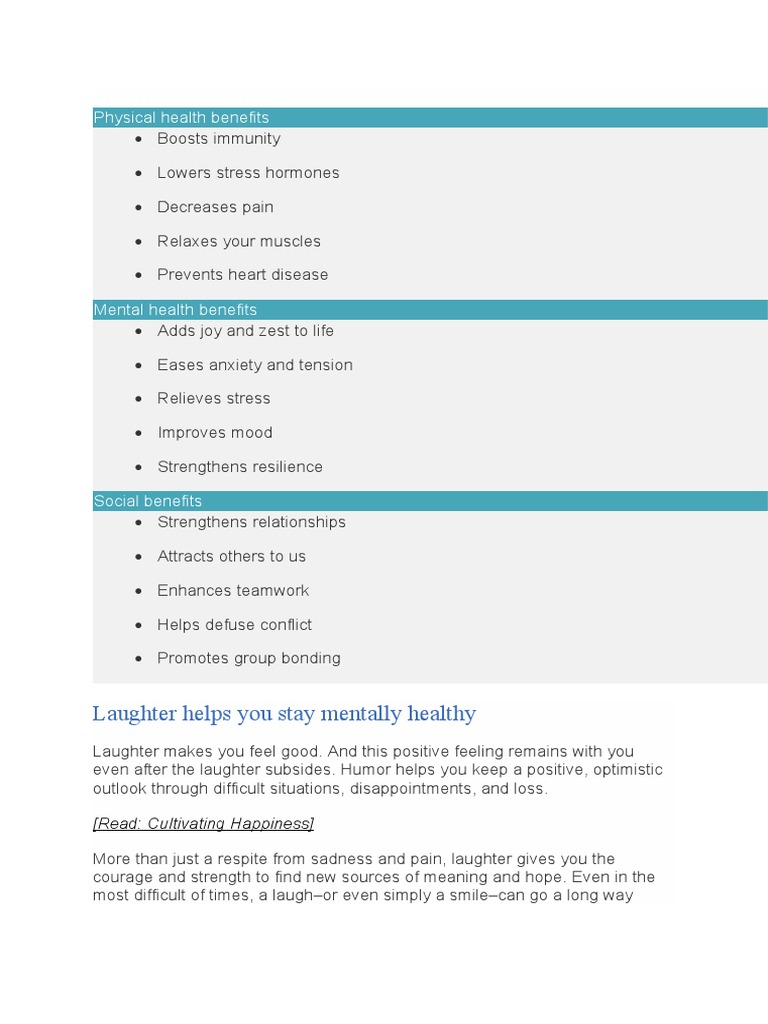The Benefits of Laughter and Humor | PDF | Laughter | Humour