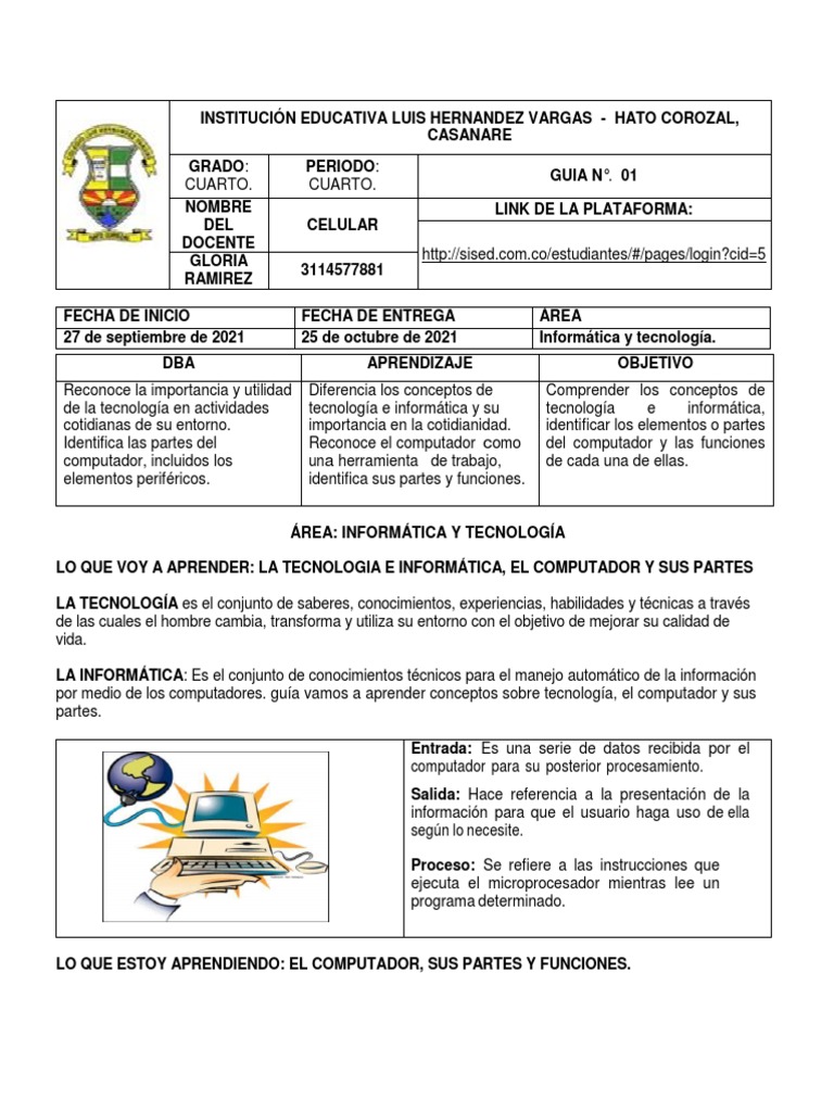 Informatica Grados 4, Per 4 Ciclo 1 | PDF | Hardware de la computadora ...