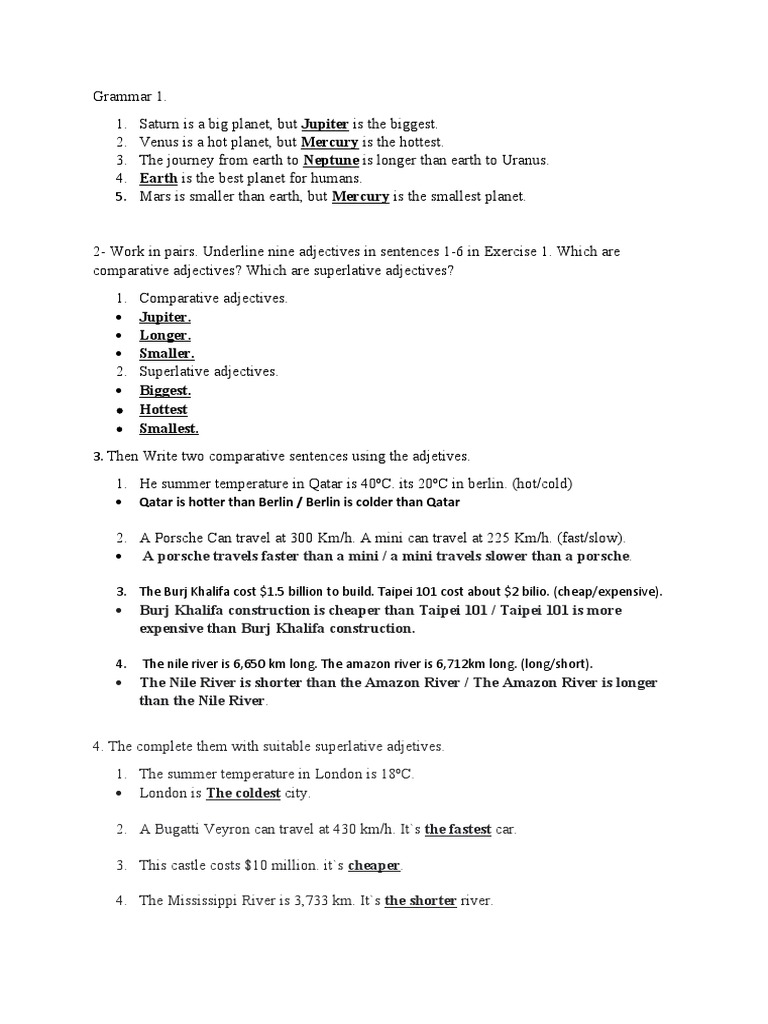 Comparative and Superlative Adjectives Guide | PDF | Planets | Physical ...