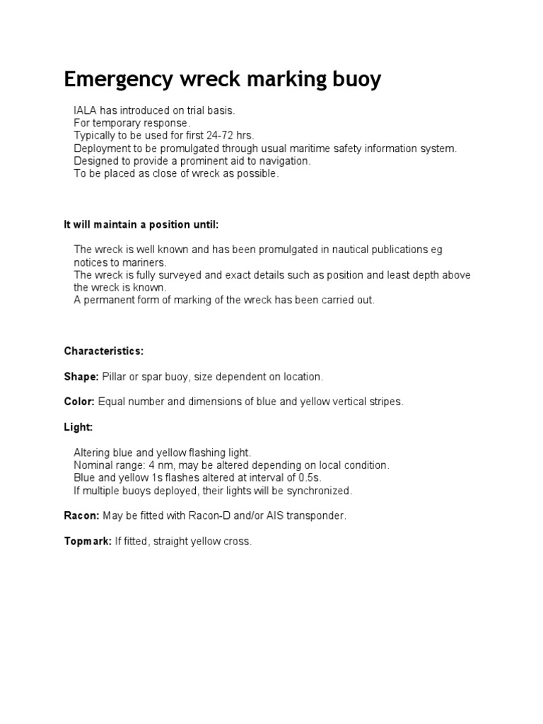 Emergency Wreck Buoy Navigation Geography