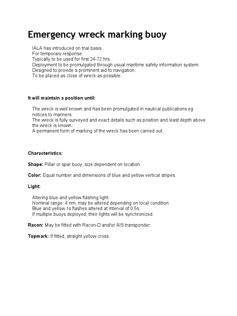 Emergency Wreck Buoy PDF Water Transport Geography