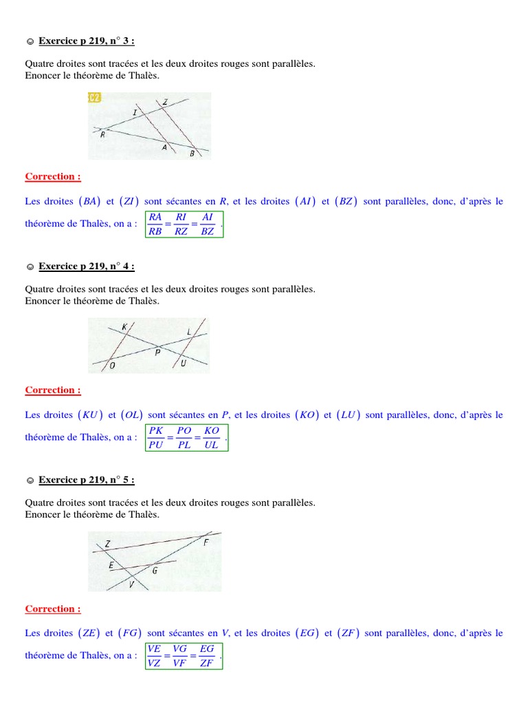 Exercice Théorème De Thalès 4ème à Imprimer Theoreme de THALES Exercices Corriges 01 | PDF | Triangle | Géométrie