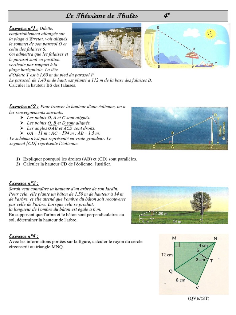 Exercice Théorème De Thalès 4ème à Imprimer Fiche Exercices Thales | PDF | Triangle | Géométrie