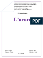 L'avare: Fiche de Lecture