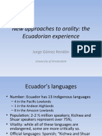 New Approaches To Orality - The Ecuadorian Experience