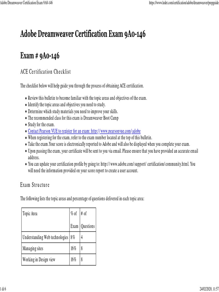 Adobe Dreamweaver Certification Exam 9A0146 PDF World Wide Web