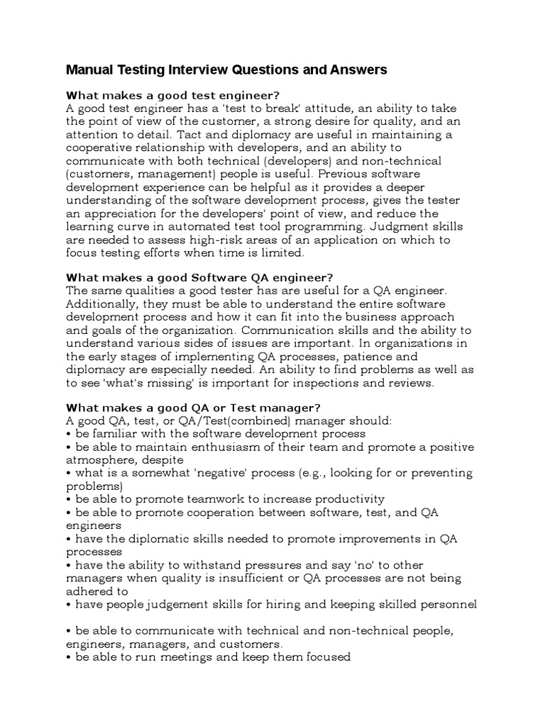 Manual Testing Interview Questions and Answers | PDF | Software Testing ...