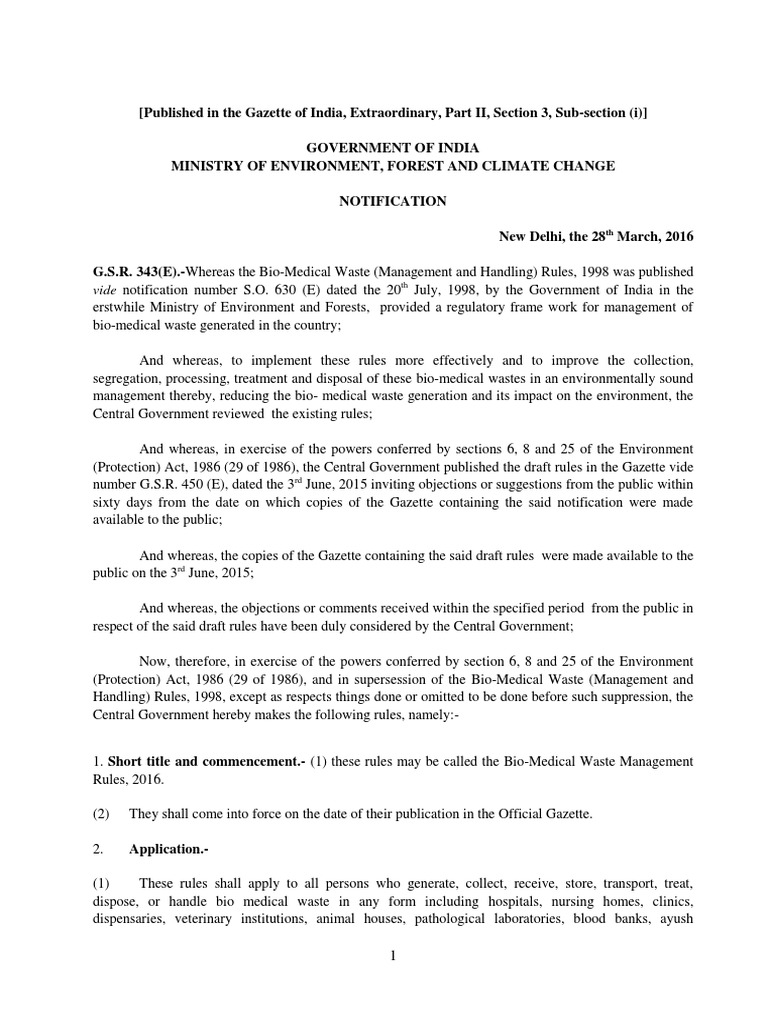 BioMedical Waste Management Rules 2016 PDF Waste Management Waste