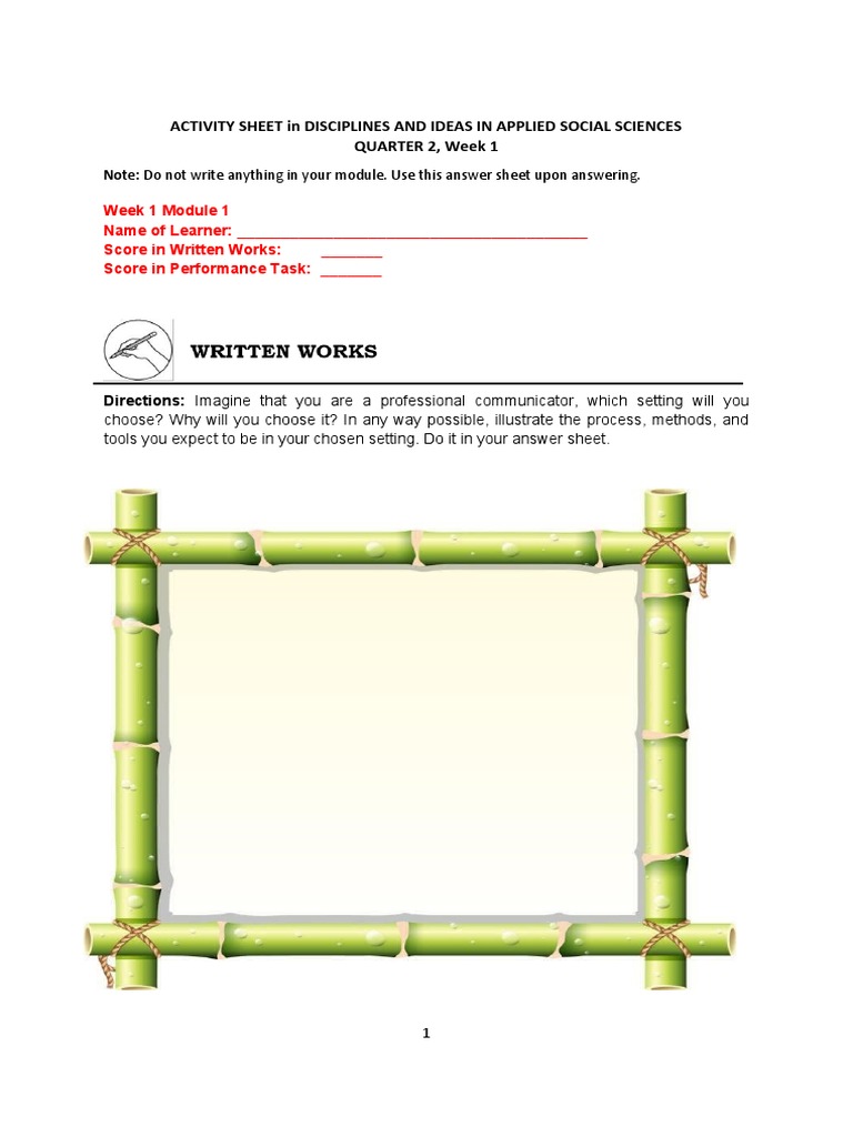 ANSWER SHEET For Week 1-7 DIASS Q2 | PDF | Learning | Rubric (Academic)