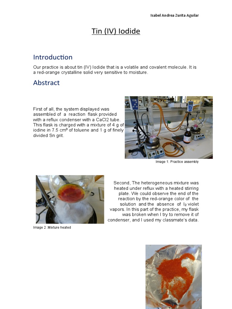 Synthesis and Properties of SnI4 | PDF | Chemical Reactions | Tin
