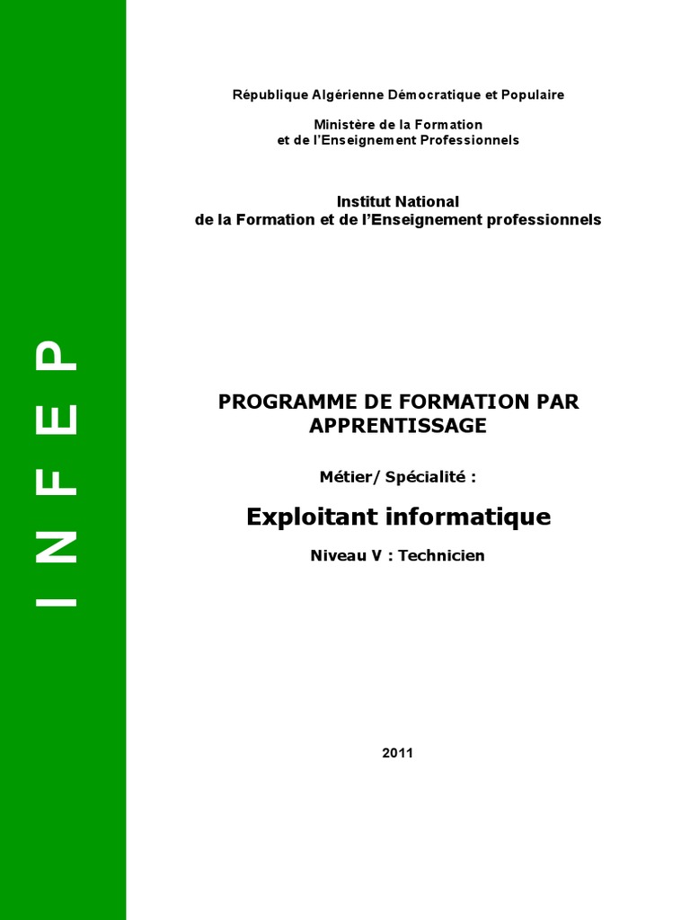 Programme de Formation : Exploitant Informatique | PDF | Informatique ...