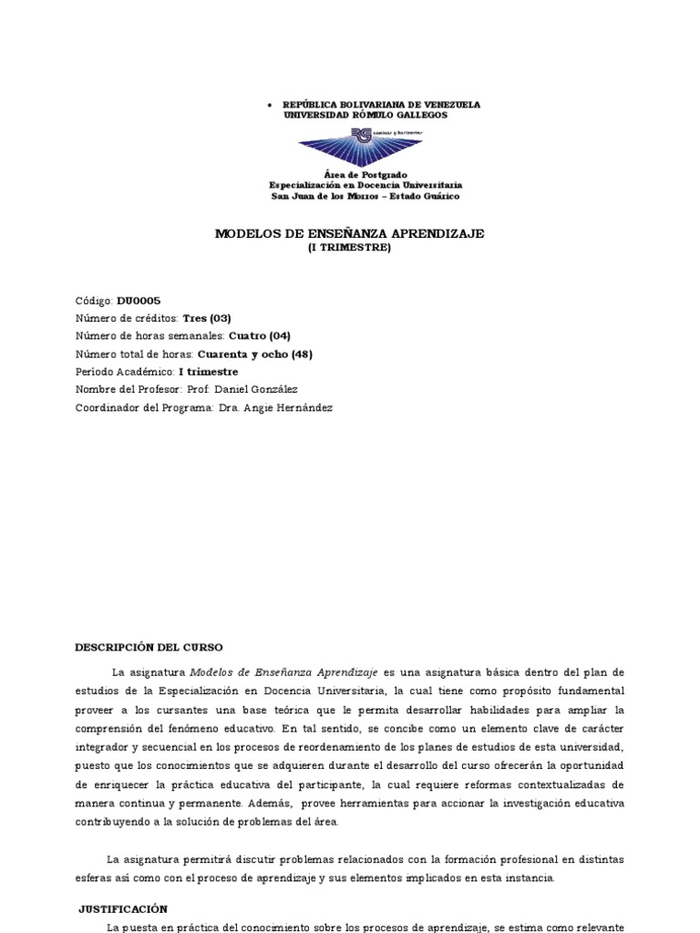Modelos de Enseñanza Aprendizaje en Docencia | PDF | Aprendizaje | Maestros