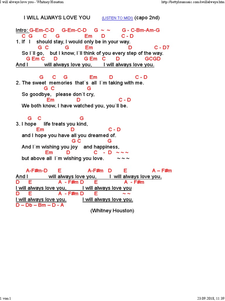Whitney Houston: I Will Always Love You Lyrics | PDF