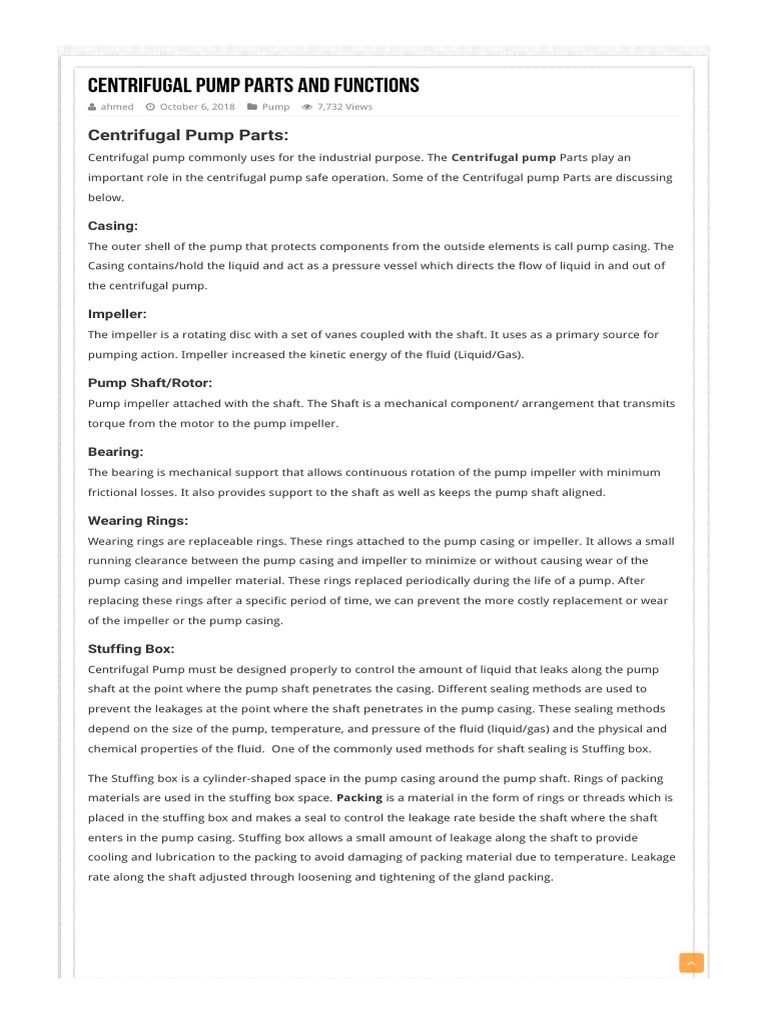 Centrifugal Pump Parts and Functions PDF Pump Liquids