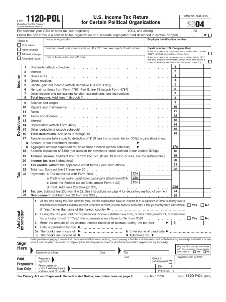 2004 U.S. Income Tax Return for Political Organizations | PDF | Tax ...