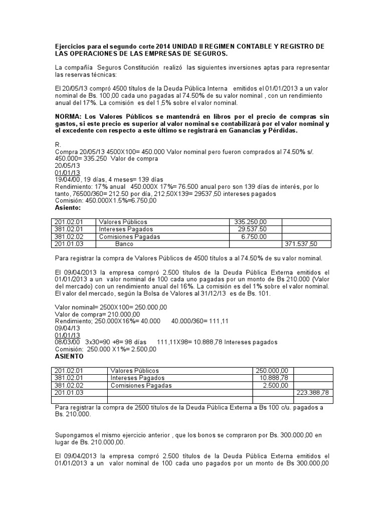 Contabilidad de Seguros: Ejercicios Prácticos | PDF | Póliza de seguros ...