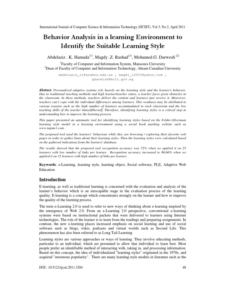 Behavior Analysis for Learning Styles | PDF | Learning Styles | Social ...