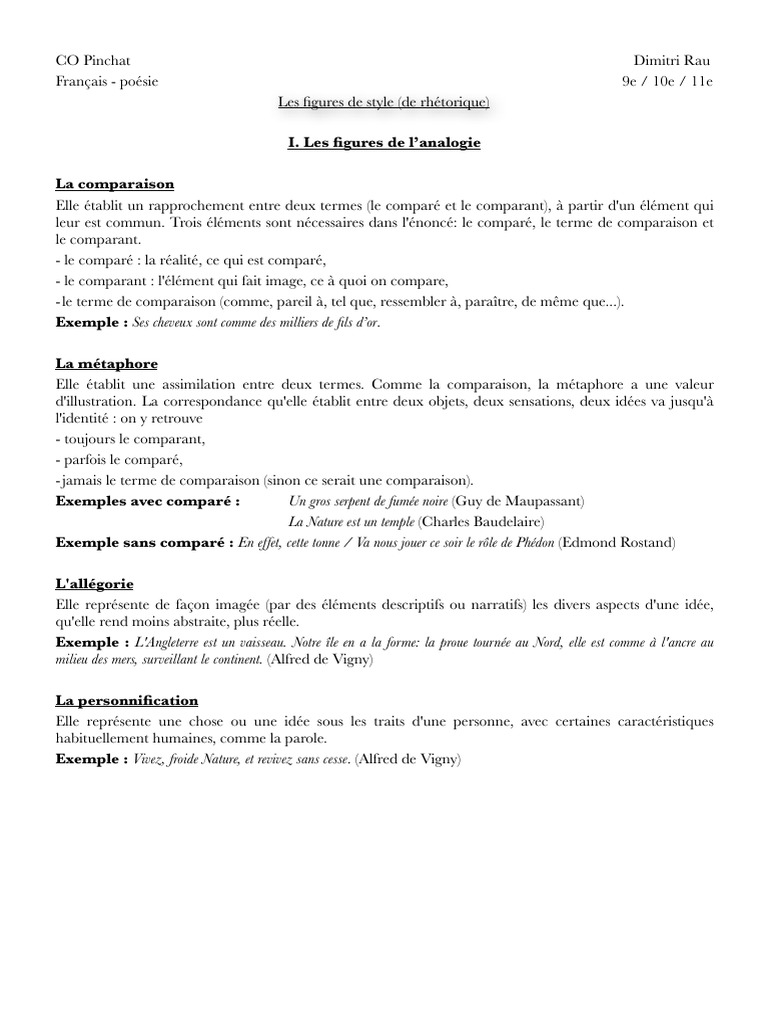 Figures De Style 2 Pdf Metaphore Mecanismes De La Poesie