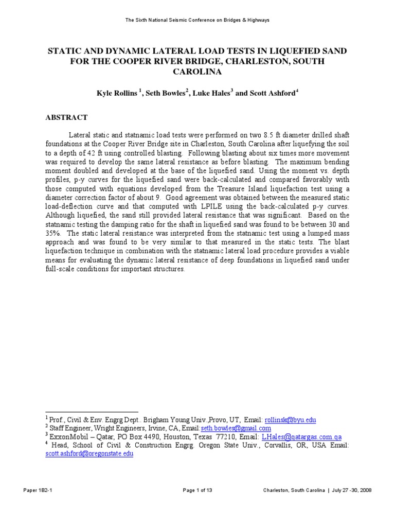 Lateral Load Tests on Liquefied Sand Foundations | PDF | Deep ...