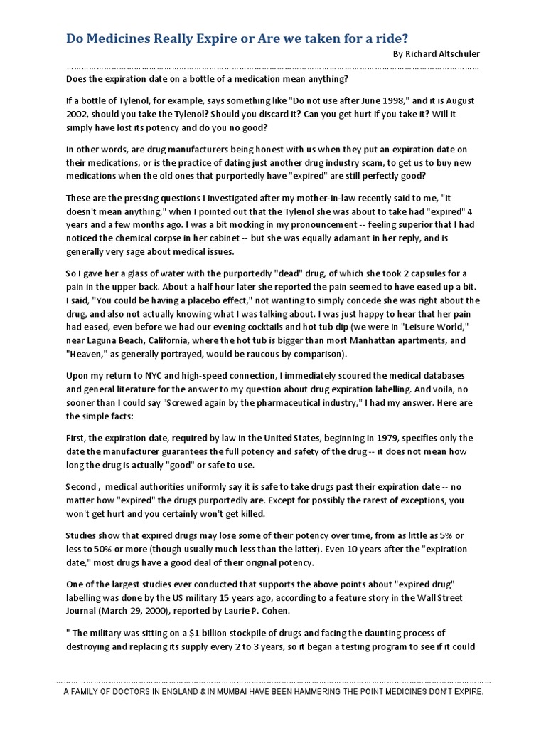 Do Medicines Really Expire or Are We Taken For A Ride? PDF Shelf