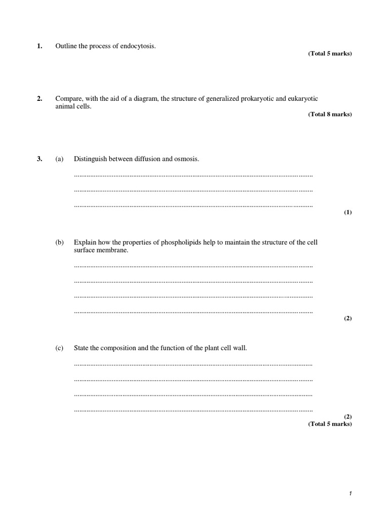 IB Released Questions On 01 Cell Biology PDF Cell (Biology) Cell