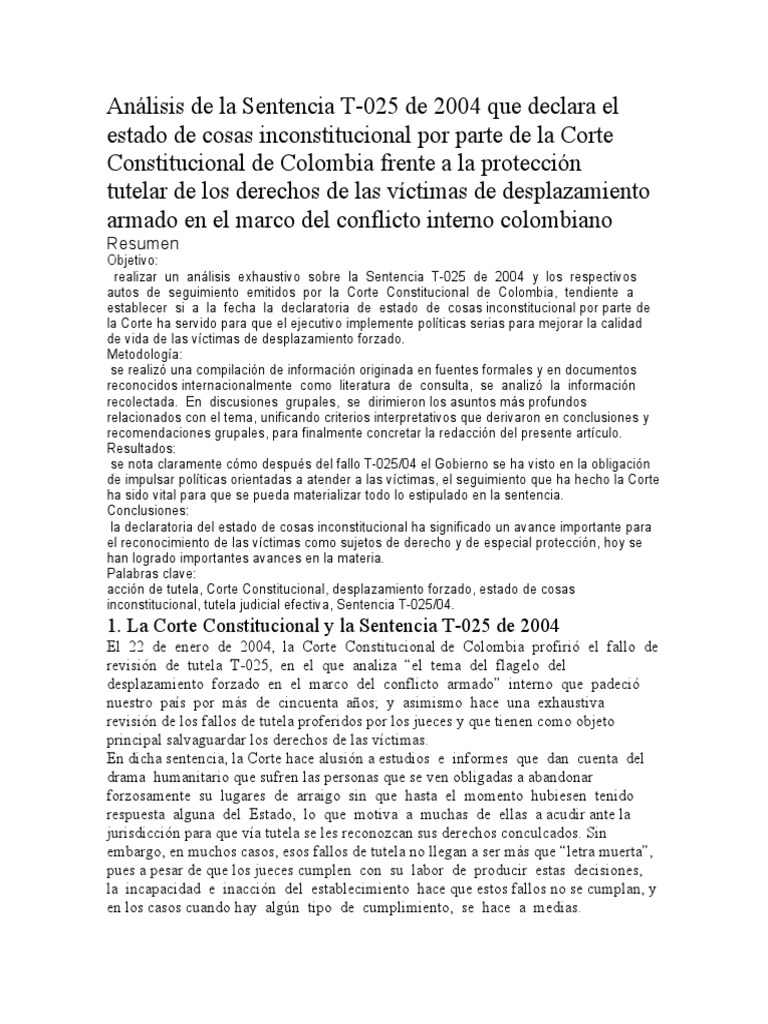 Análisis de la Sentencia T-025 de 2004 de la Corte Constitucional de