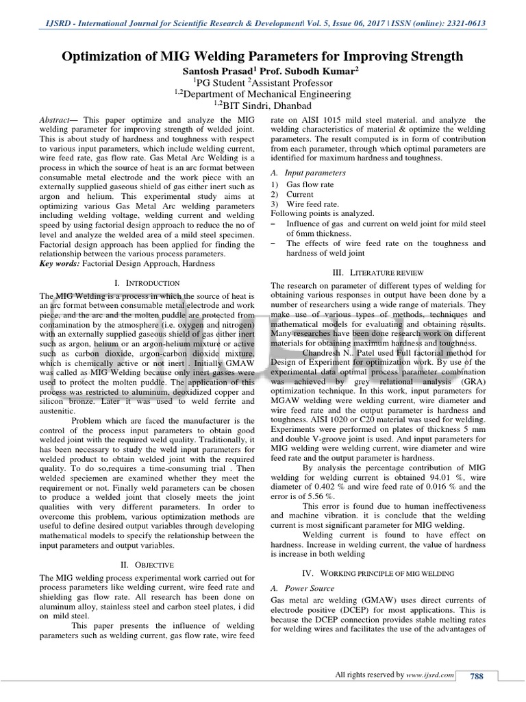 Optimization of MIG Welding Parameters For Improving Strength PDF