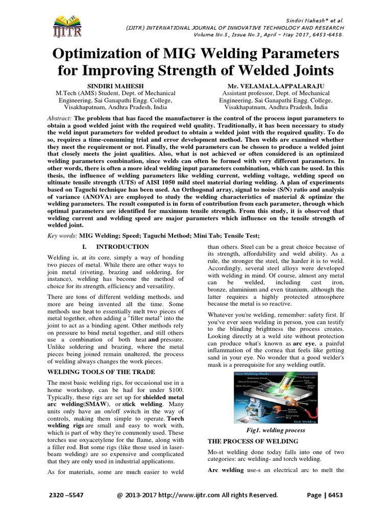 Optimization of MIG Welding Parameters PDF Construction Welding
