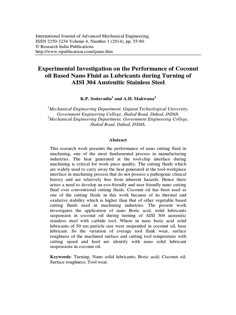 Coconut Oil As Cutting Fluid PDF Lubricant Machining
