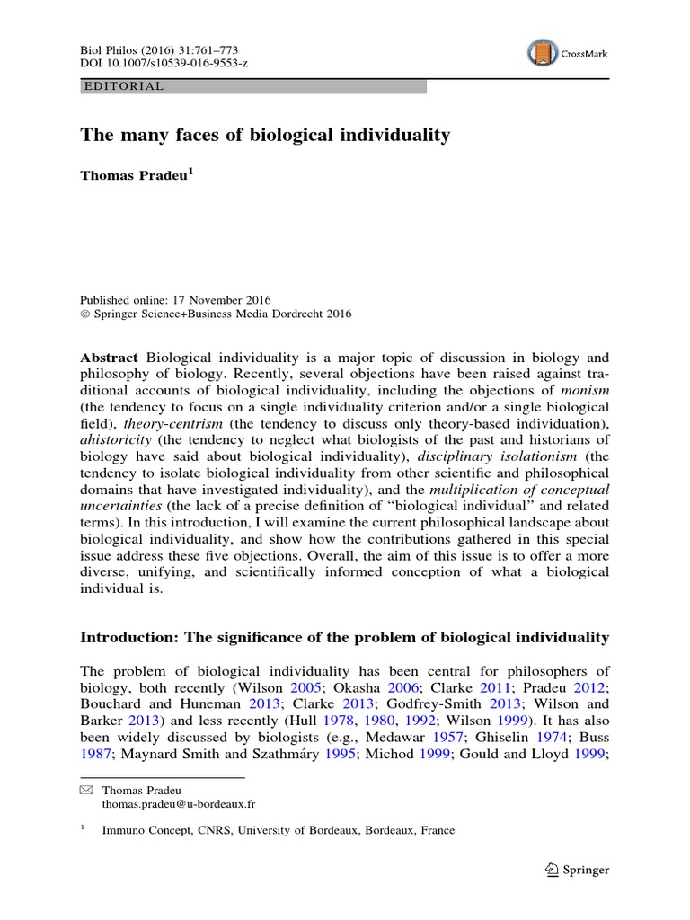 The Many Faces of Biological Individuality PDF Biology Metaphysics