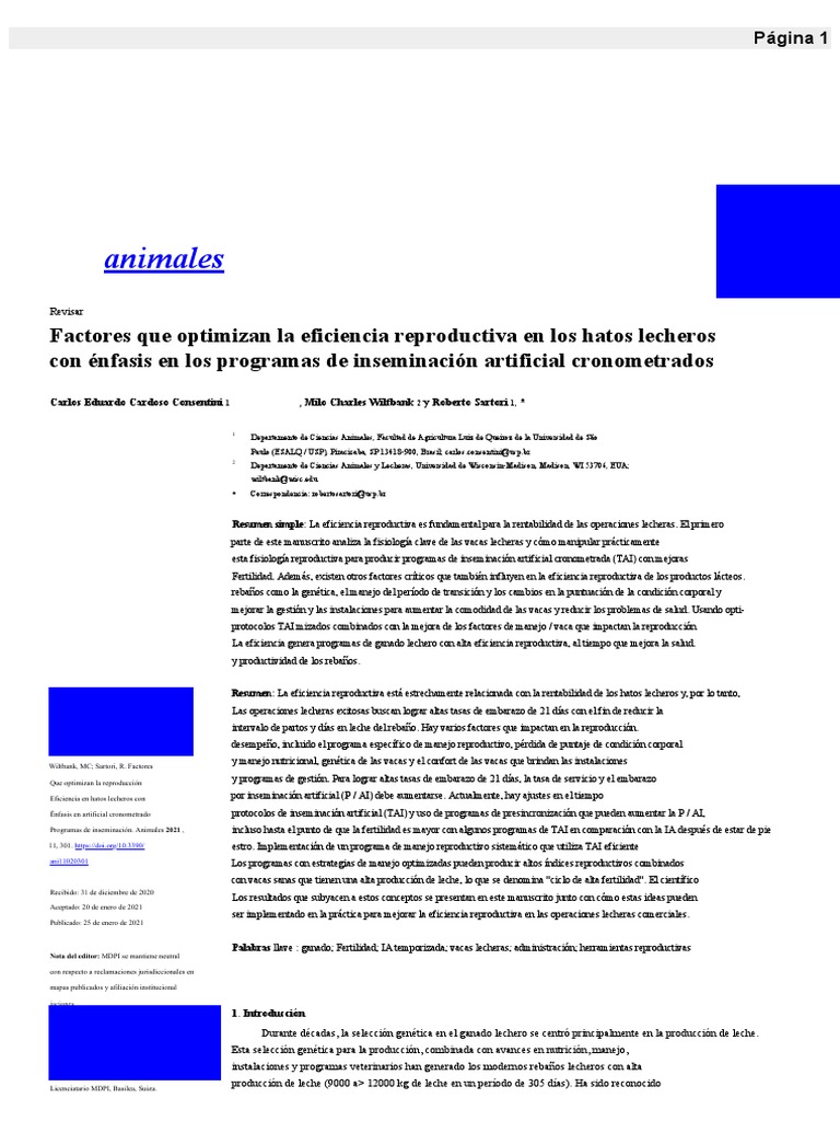 Factores Que Optimizan La Eficiencia Reproductiva en Hatos Lecheros Con