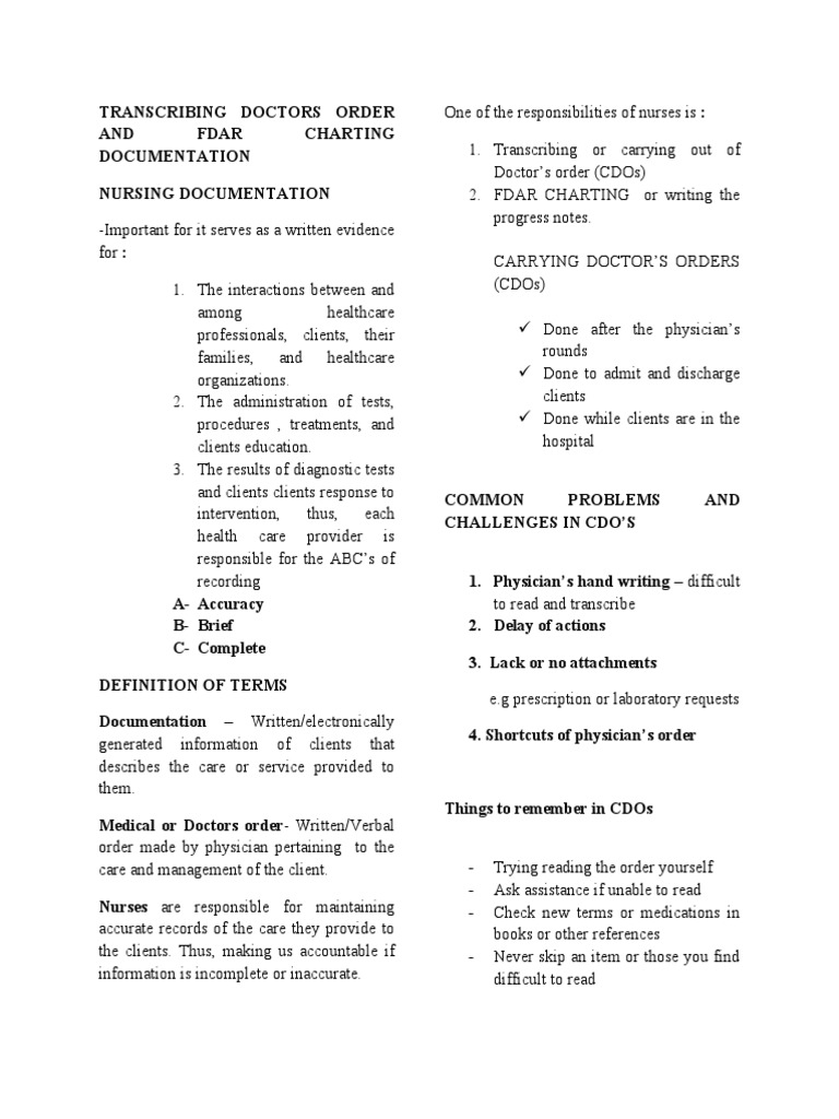 Transcribing Doctor's Orders in Nursing | PDF | Nursing | Health Care
