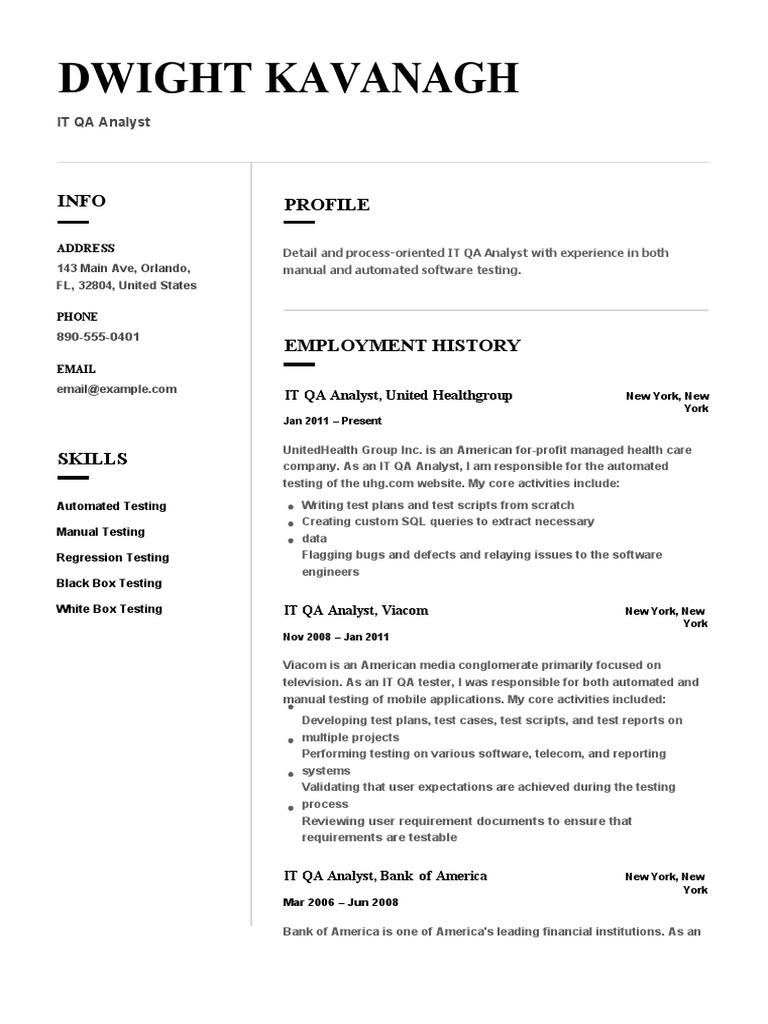 IT QA Analyst Resume Overview | PDF | Software Testing | Systems ...
