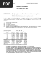 Econometrics Final Exam 2010