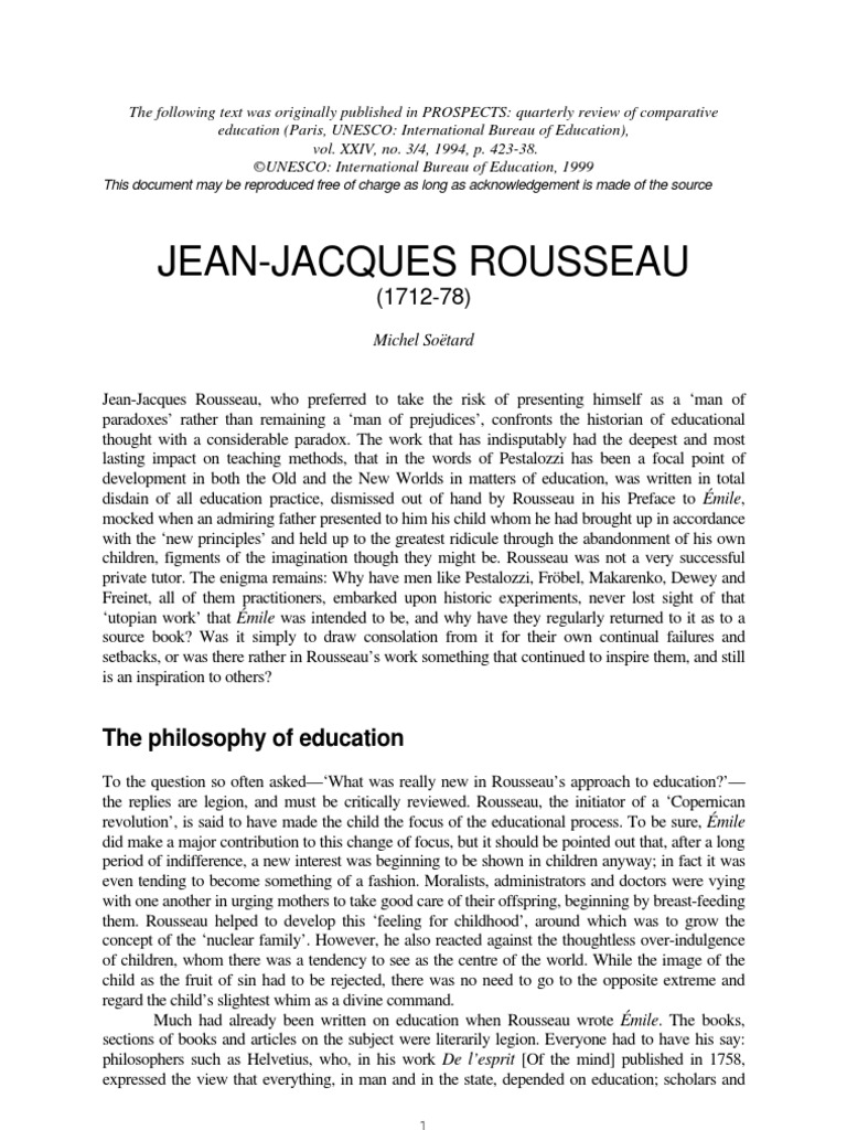 rousseaue Emile, Or On Education Jean Jacques Rousseau