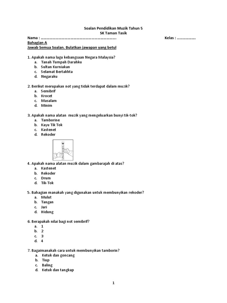 167255935 Soalan Pendidikan Muzik Tahun 5 Pdf