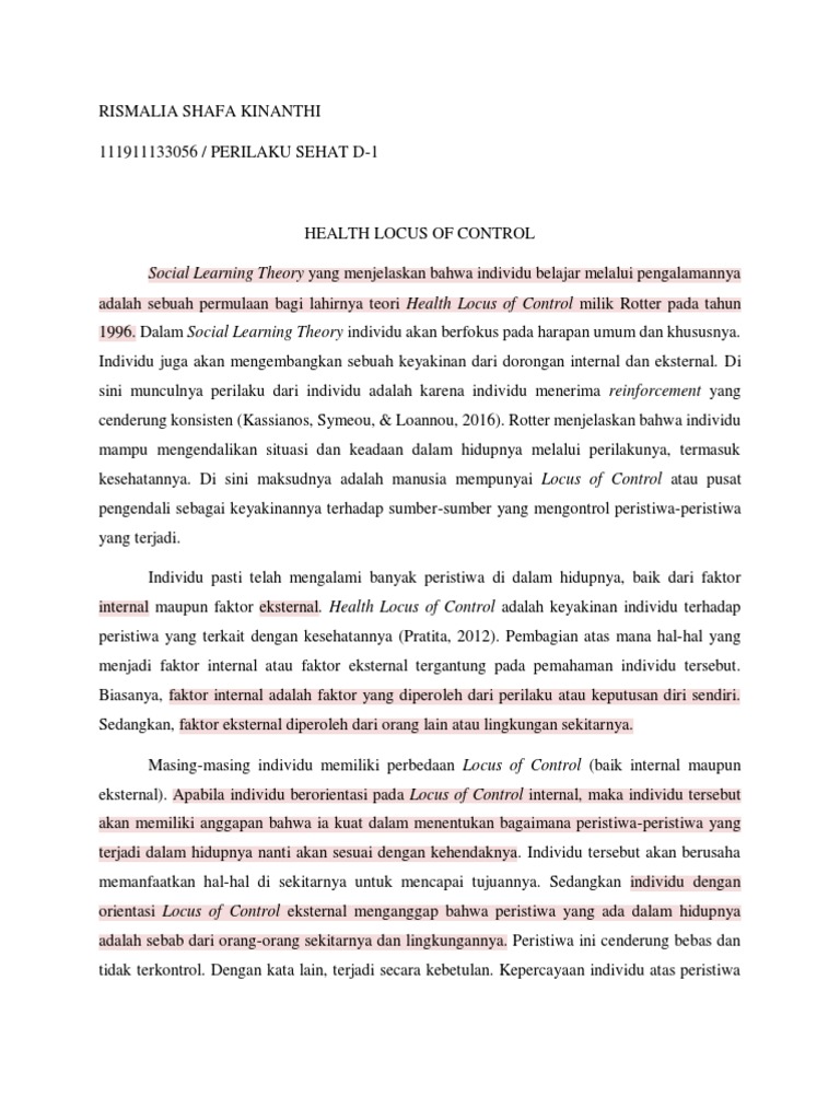 Pengaruh Health Locus of Control | PDF | Karier & Perkembangan ...