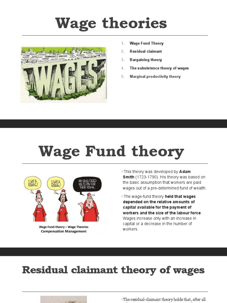 Wage Theories Wage Fund Theory Residual Claimant Bargaining Theory The