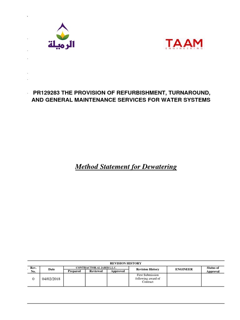 Dewatering Method Statement Overview | PDF | Pump | Drainage