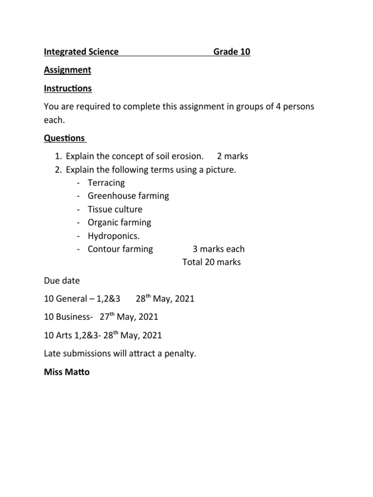 Integrated Science Grade 10 Assignment Instructions | PDF | Science ...
