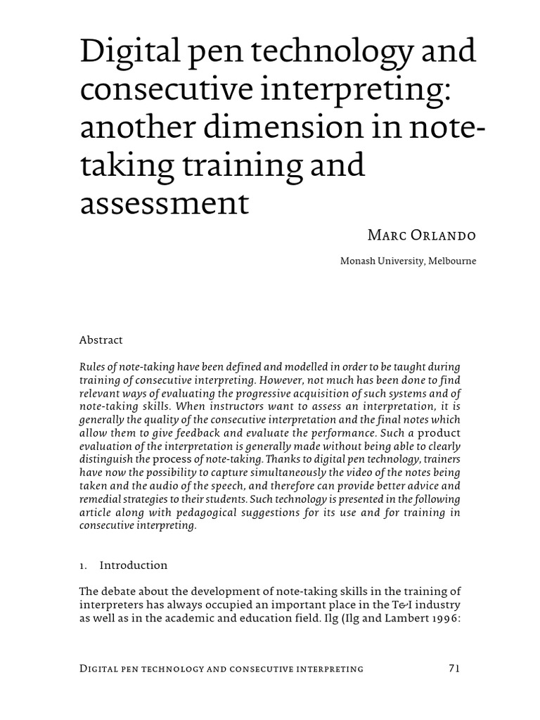 Digital Pen Technology and Consecutive Interpreting Another Dimension