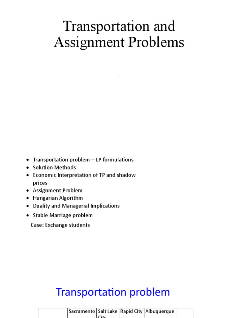transportation and assignment problems mcq